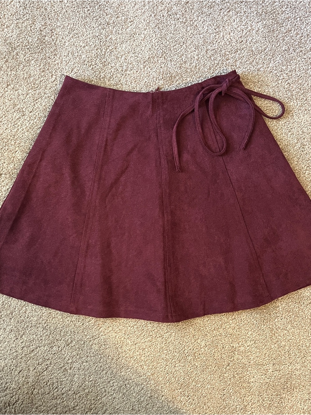 She + Sky Burgundy Circle Skirt with Tie Waist